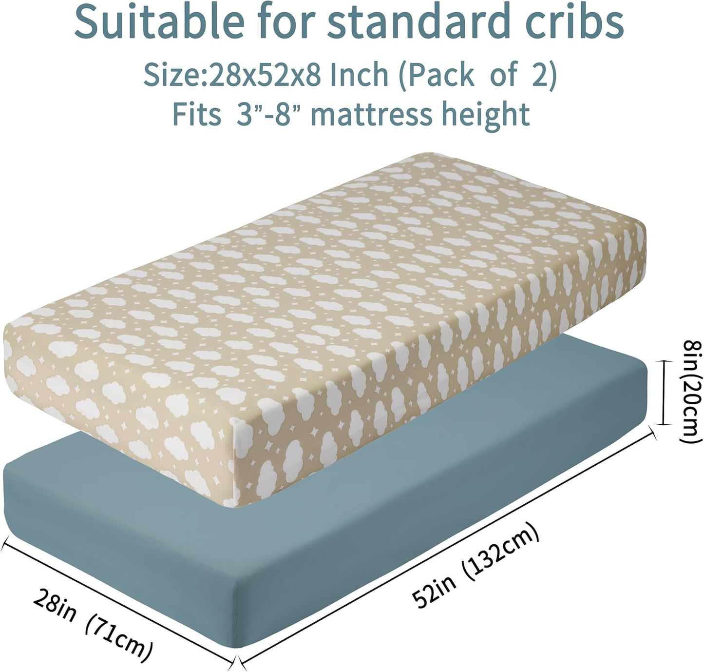 Baby Crib Sheets for Boys Girls, 2 Pack Fitted Crib Sheet for Standard Crib and Toddler Mattress