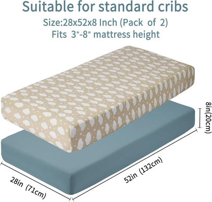 Baby Crib Sheets for Boys Girls, 2 Pack Fitted Crib Sheet for Standard Crib and Toddler Mattress
