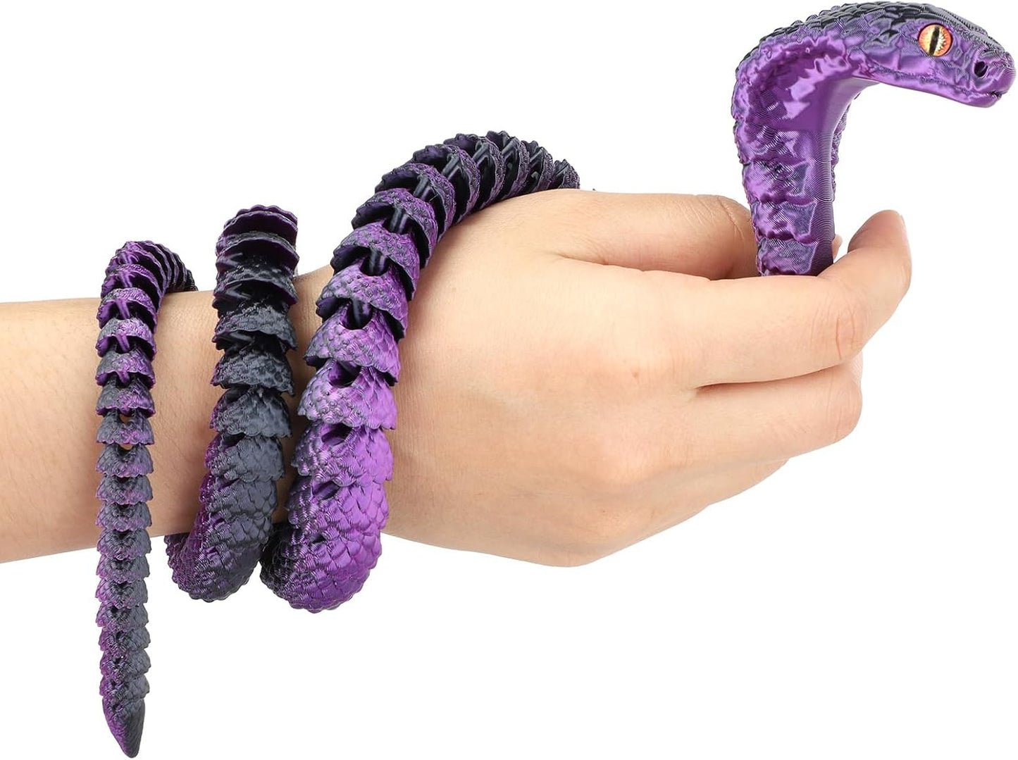 25" 3D Printed Snake, 3D Printed Fidget Animals,3D Crystal Snake Flexible Joints Home Decor Executive Desk Toys,Home Office Decor Executive Desk Toys for Autism/ADHD (Black (Black Purple)