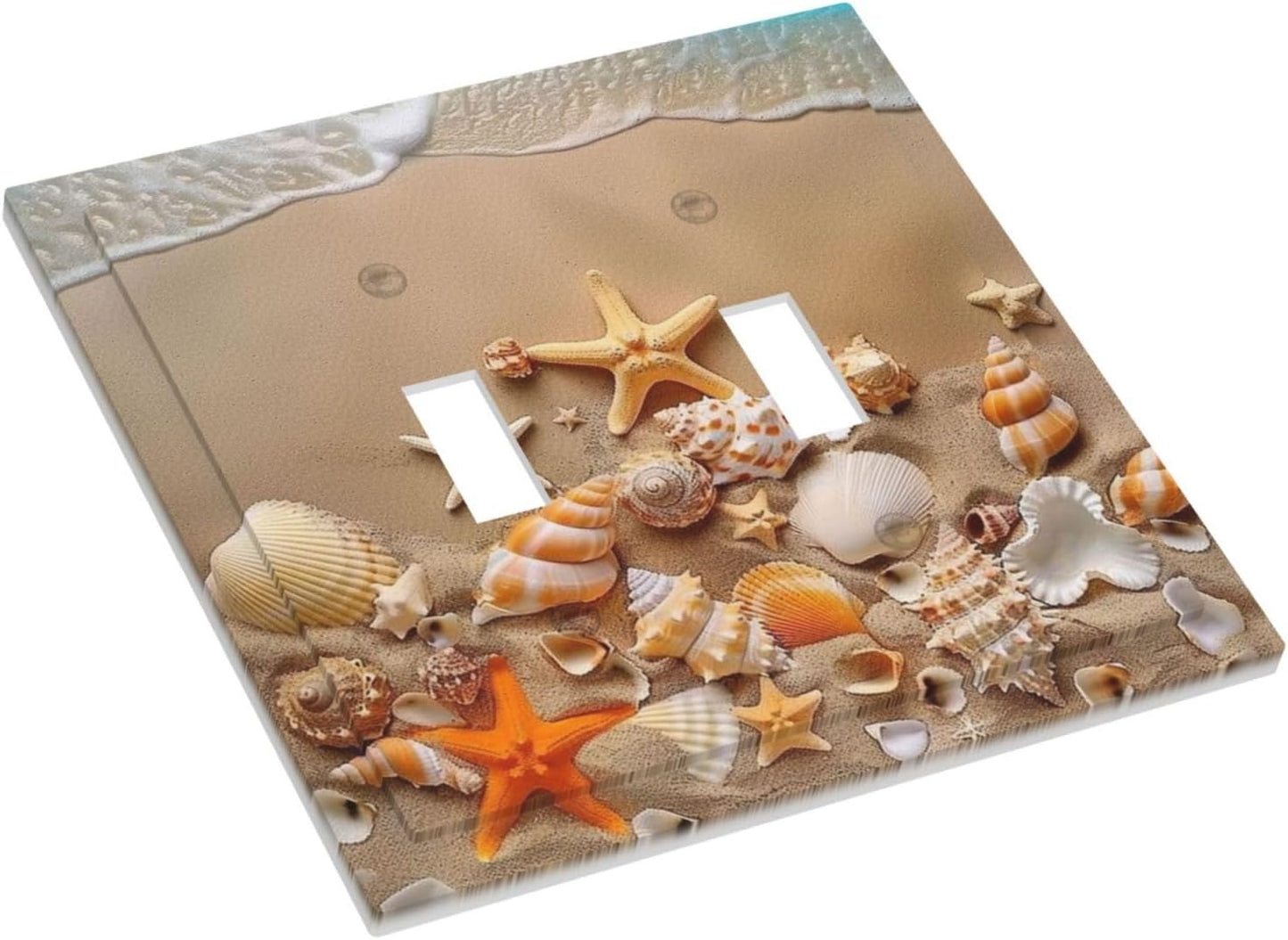 Decorative Switch Covers Plate Beachy Sea Ocean Seashell Starfish 2 Gang Wall Plate Unique Double Toggle Light Switch Plate Wall Cover Plate Faceplate for Bathroom Bedroom Home Decor