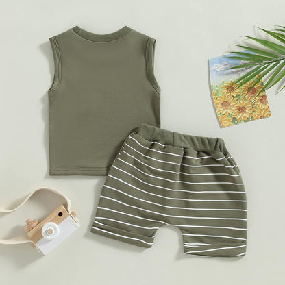 Kupretty Baby Boy Summer Clothes Sleeveless Tank Tops Vest T-Shirt + Casual Shorts Toddler Outfits Set