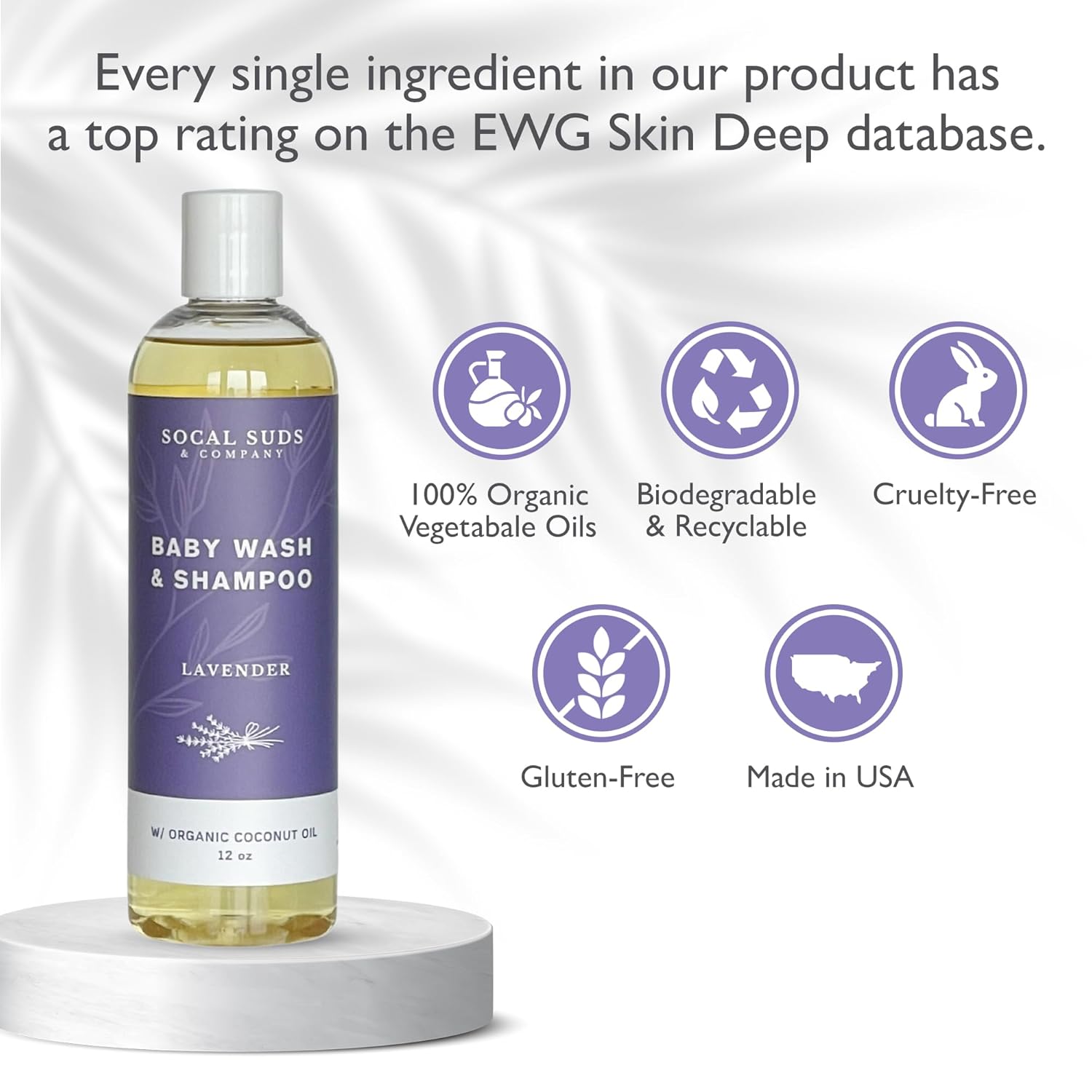 SoCal Suds & Company Baby Shampoo & Body Wash, 2-in-1 Organic Gel - Gentle Castile Soap with