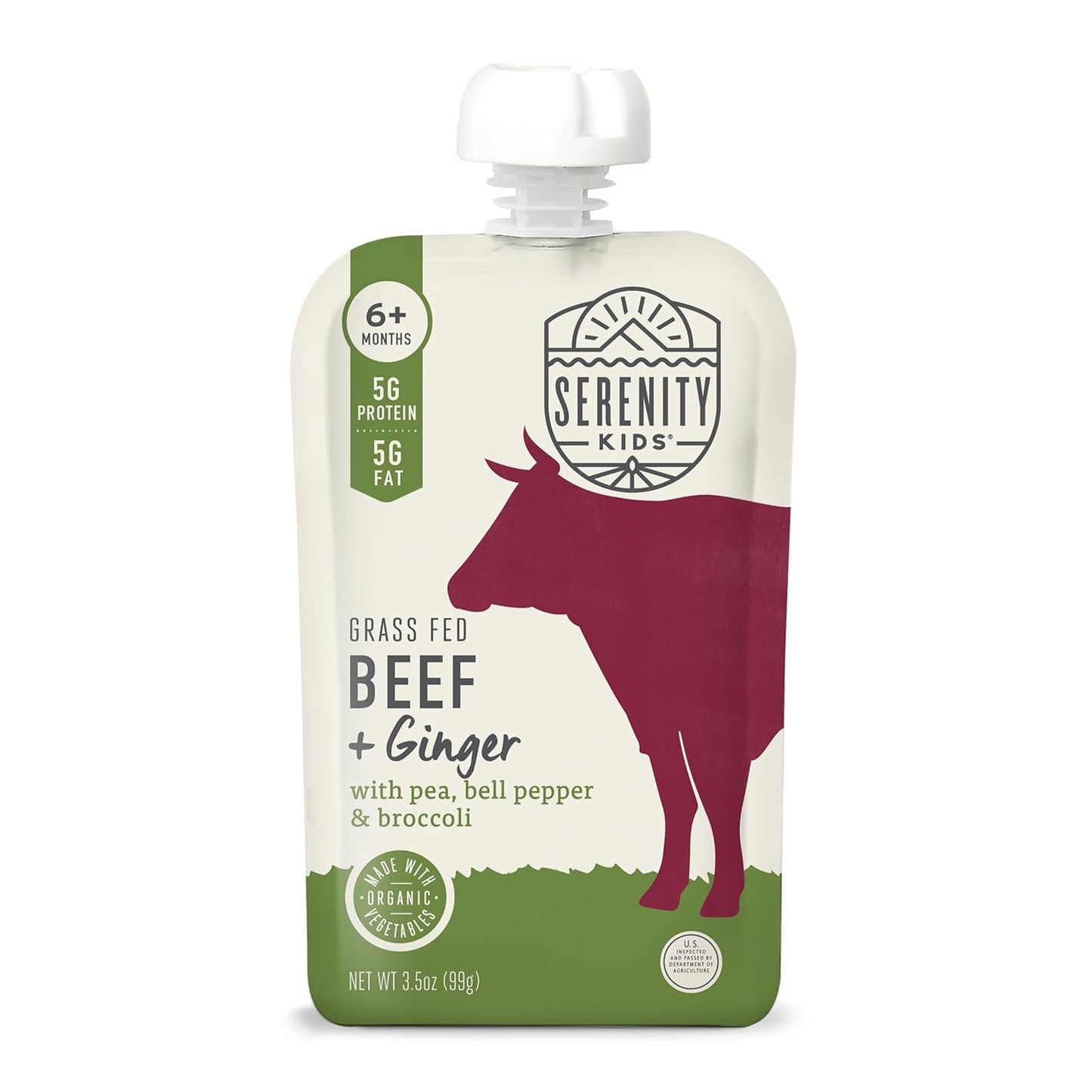 Serenity Kids 6+ Month Organic Beef & Veggie Baby Food Pouches - Grass-Fed Beef with Organic Pea