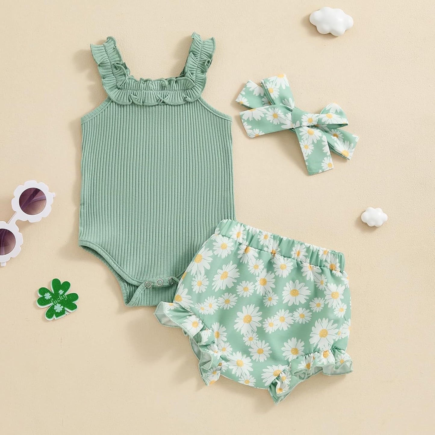 fhutpw Baby Girl Clothes Summer Cute Outfits 3 6 12 18 Months Spaghetti Strap Romper & Floarl Shorts Sets