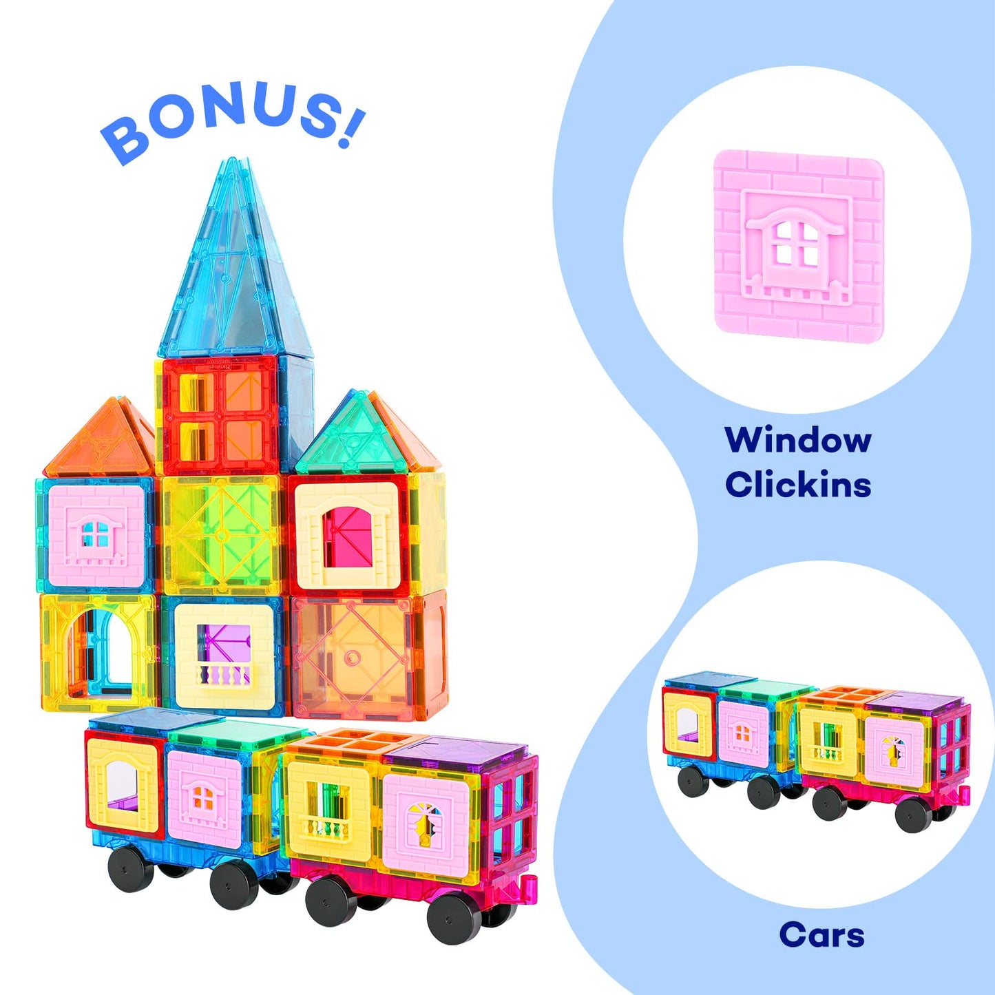 Anbalulu Magnetic Tiles 100PCS with 2 Cars, Set for Kids Ages 3-9