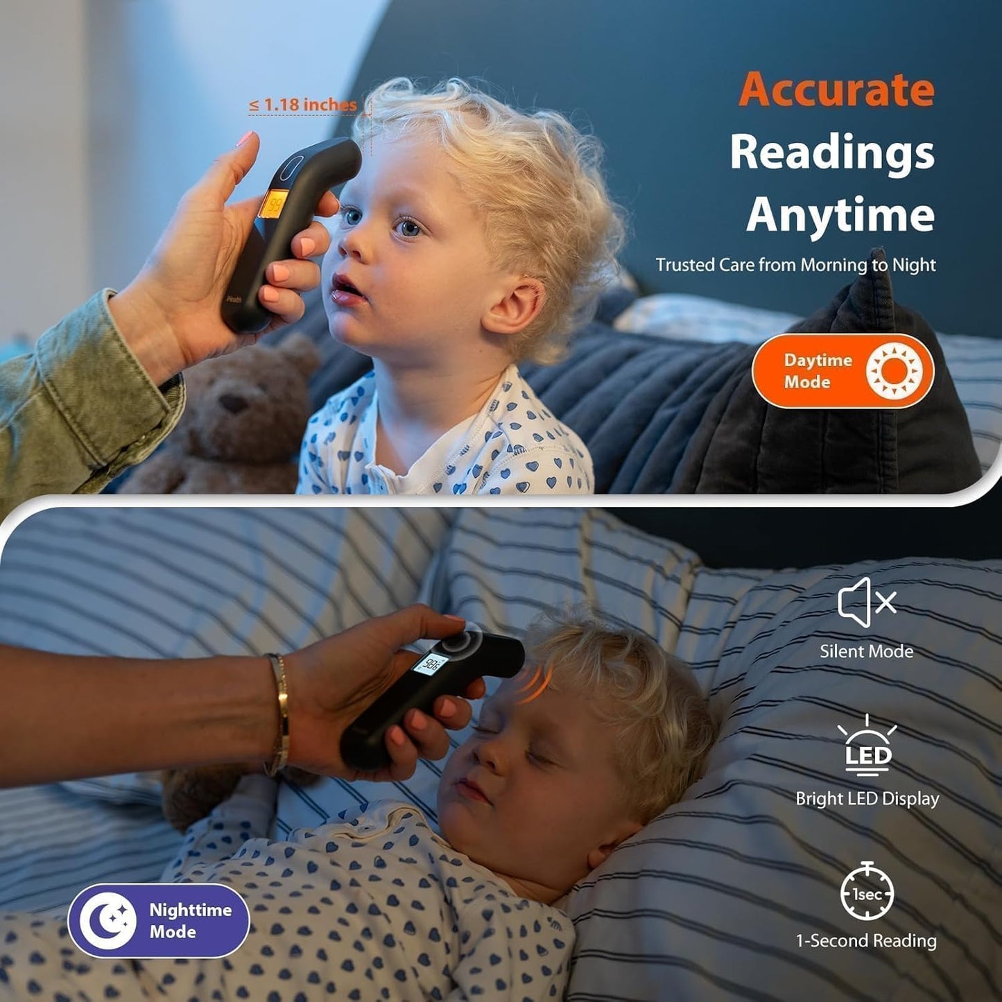 iHealth Touchless Thermometer for Adults and Kids, FSA/HSA Eligible, Color-Coded Alert & Silent