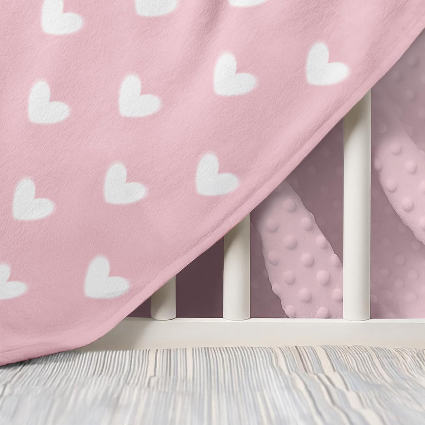 Heart Minky Baby Blanket 30 x 40 Inches for Girls, Soft Plush Receiving Blanket with Dotted Back