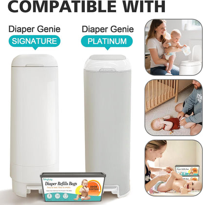 Refills Compatible with Diaper Genie Easy Roll Signature & Platinum Diaper Pail,1-Pack (30 Bags) for 1400 Newborn Diapers,7-Layer Powerful Odor Control.Extra Thickness,Durable & No Tear