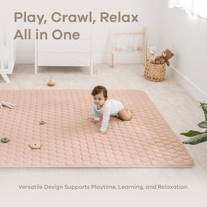 Comfy Cubs Rectangle Kids Play Mat - Large 60 x 96 inches Soft Quilted Baby Floor Mat with Non-Slip Bottom - Plush Design for Toddlers' Playtime and Relaxation - Comfortable and Durable - Blush