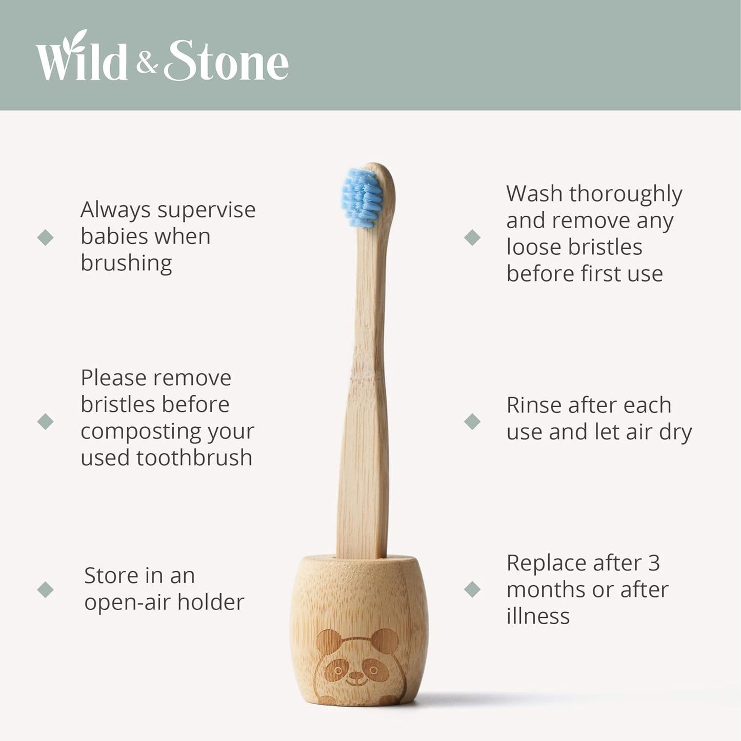 Wild & Stone Organic Baby Bamboo Toothbrushes | 4 Pack | Soft Bristles | 100% Compostable Handle |