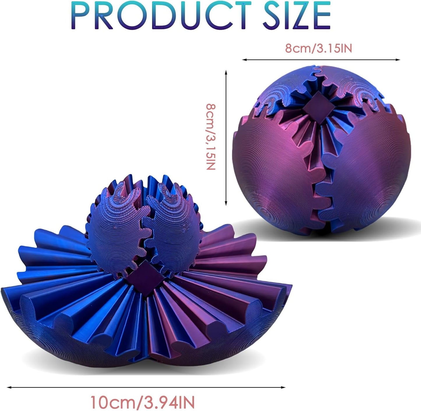 Gear Ball 3D Printed, The Steampunk Whirling Wonder Fidget Ball Toy, Gear Ball 3D Model Cube Fidget Toy, Funny Stress & Anxiety Relaxing Fidget Toy for Adults & Kids (Blue&Pink)