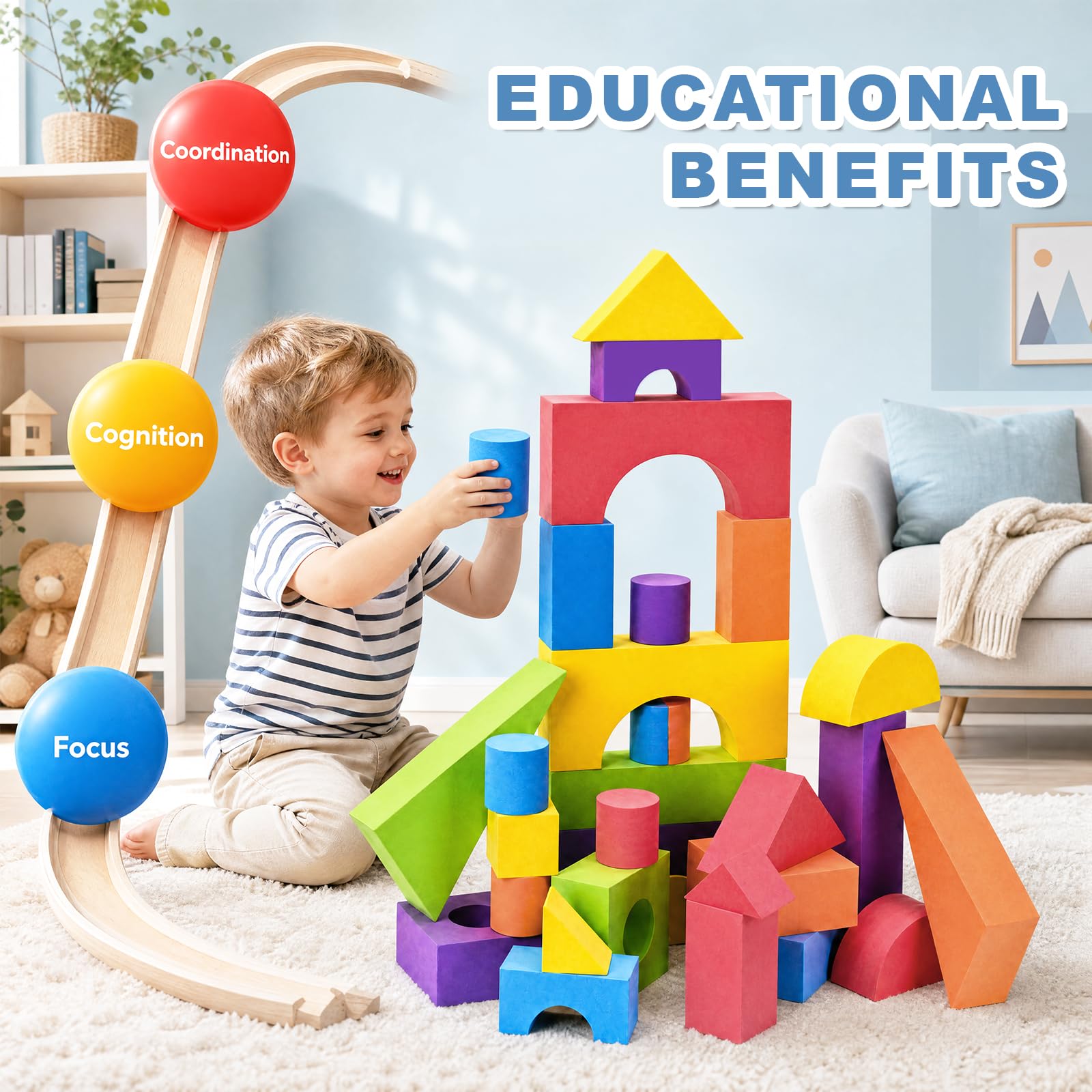 Bingyouth Large Building Foam Blocks for Toddlers, EVA Stacking Foam Building Blocks Toy Set
