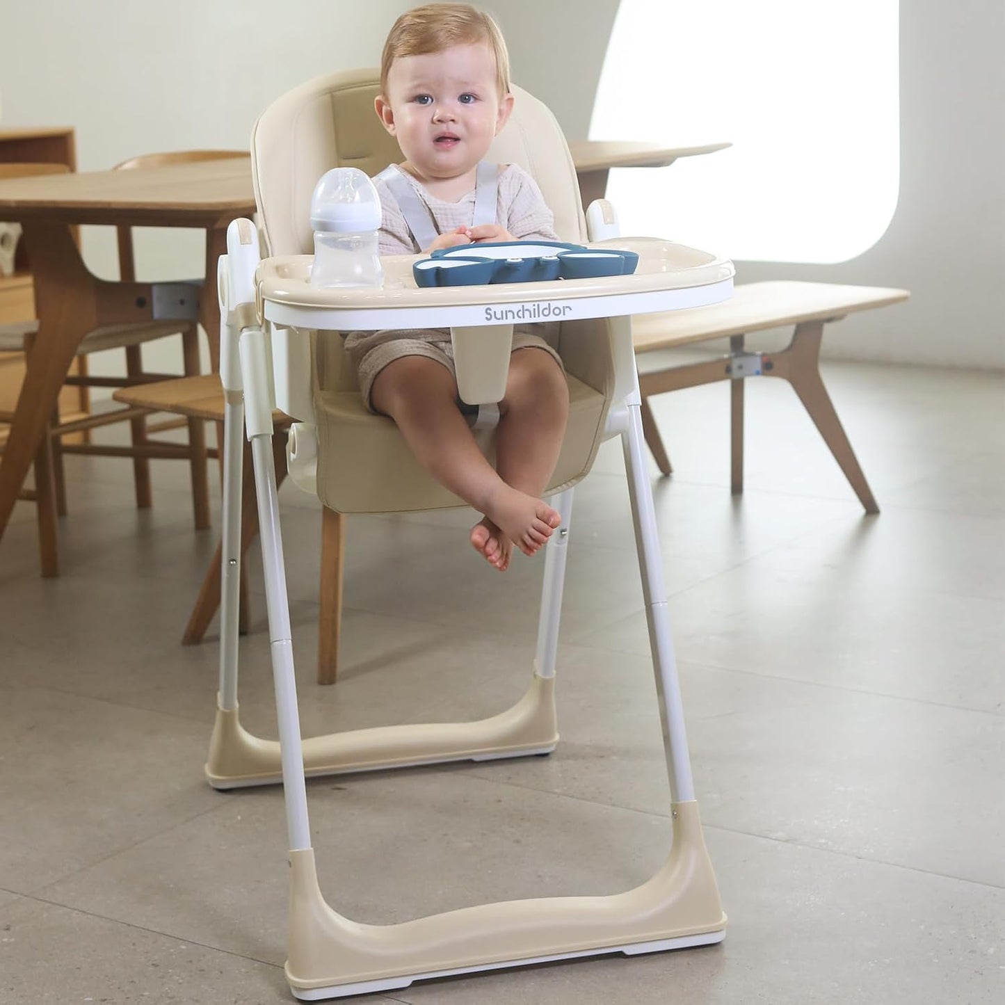 3 in 1 Baby High Chair with Wheels, Adjustable 5 Point Harness, Tray, Foot Rest, Backrest and Seat