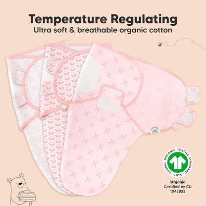 3-Pack Organic Baby Swaddle Sleep Sacks - Swaddles for Newborns, Infant 0-3 Months, Baby Girls