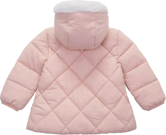 Rokka&Rolla Baby Girls' Water-Resistant Puffer Jacket Hooded Winter Coat with Soft Mini Fur Lining for Newborn Infant Toddler