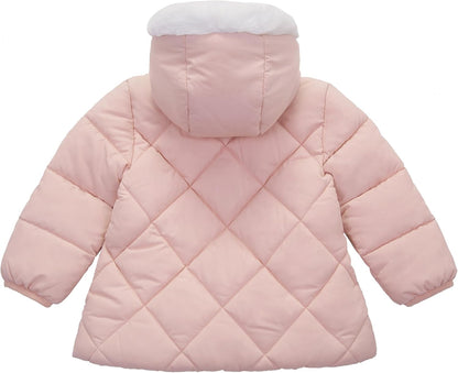 Rokka&Rolla Baby Girls' Water-Resistant Puffer Jacket Hooded Winter Coat with Soft Mini Fur Lining for Newborn Infant Toddler