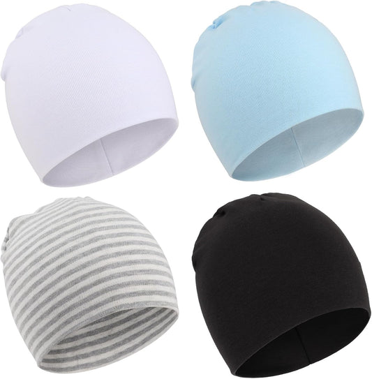 DRESHOW BQUBO 4 Pieces Baby Beanie Newborn Toddler Soft Cute Knit Hat Hospital Hats for Baby Boys Infant Cap Beanies