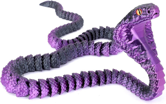 25" 3D Printed Snake, 3D Printed Fidget Animals,3D Crystal Snake Flexible Joints Home Decor Executive Desk Toys,Home Office Decor Executive Desk Toys for Autism/ADHD (Black (Black Purple)