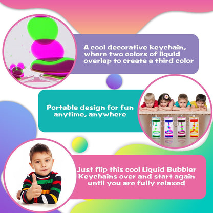 Liquid Motion Bubbler Keychains - Stress Relief Sensory Toy Gifts for Kids - Colorful Liquid Hourglass Keychain