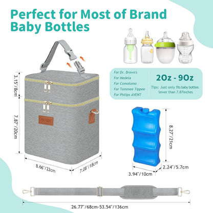 PIIOSER Breastmilk Cooler Bag with Ice Pack Fits 6 Baby Bottles Up to 9 Ounce, Insulated Baby