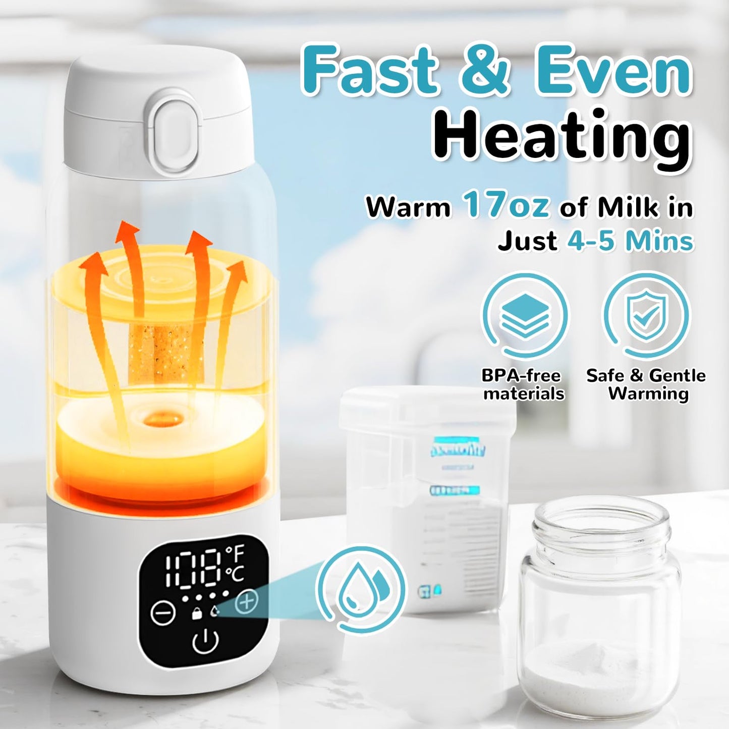 Portable Milk Warmer for Travel,Formula Container to Go 17oz Baby Bottle Warmer with 11000mAh Long