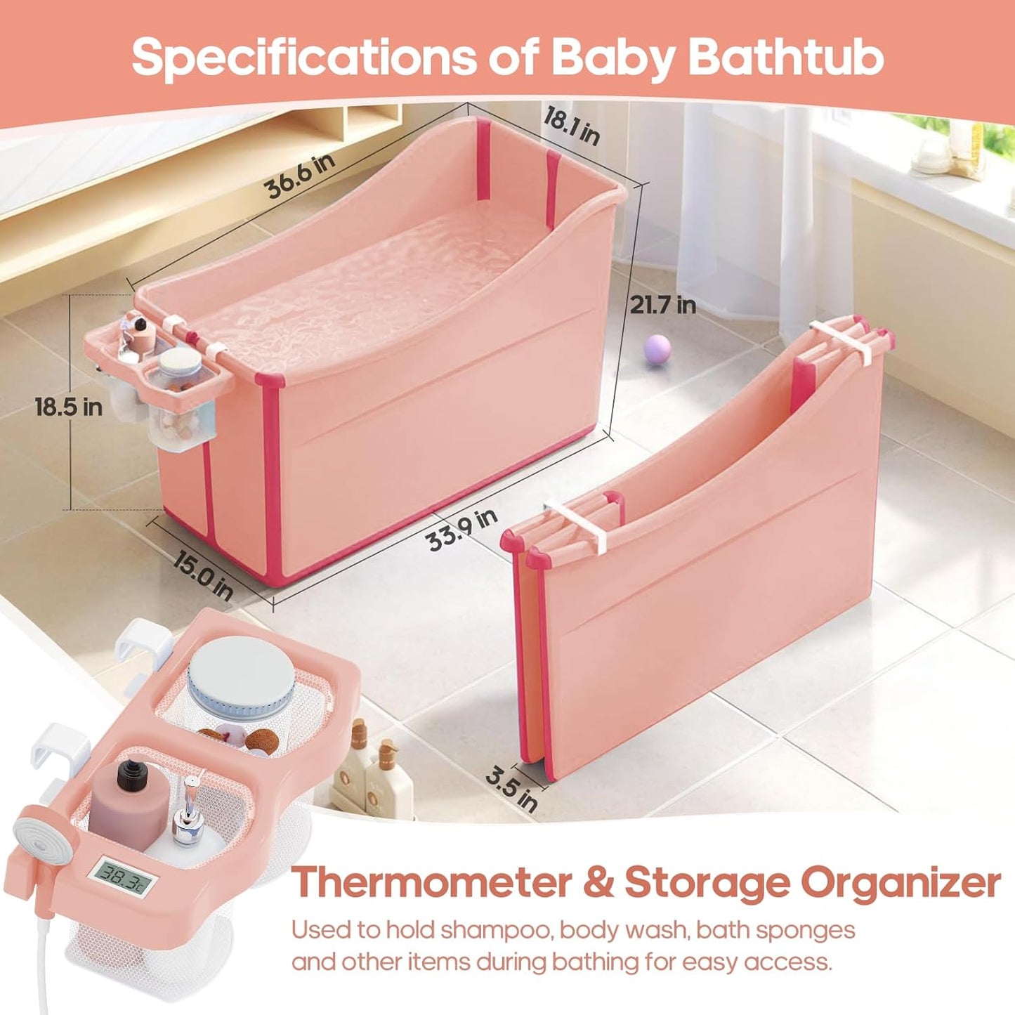 Collapsible Baby Bathtub Foldable Bathtub for Toddler Portable Large Foldable Bath Tub Bathtub for