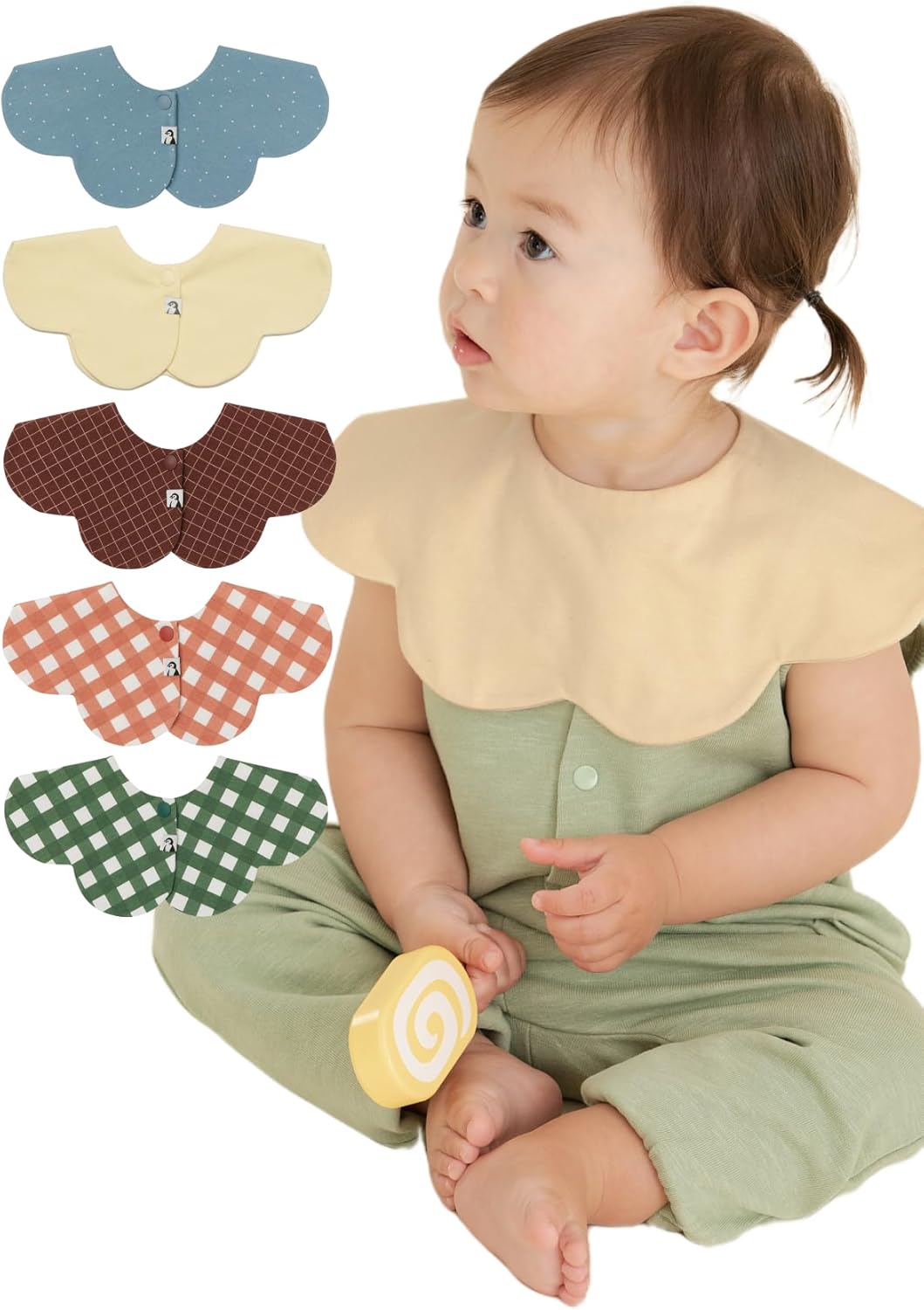 Konny Baby Bibs 5-Pack, 360 ° Rotate, Soft and Absorbent Bandana Drooling for Boys Girls baby Essentials