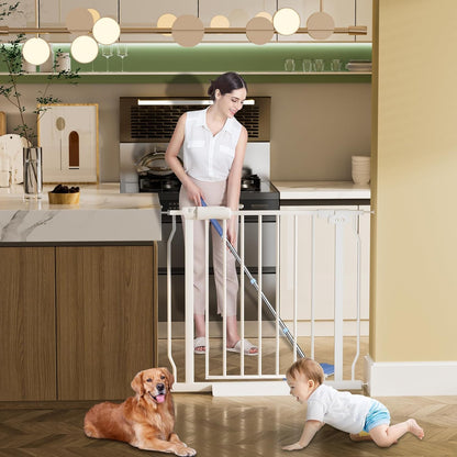 HOOEN Extra Wide Baby Gate for Doorways Stairs 76.38-86.3 Inch Large Long Pressure Mounted Dog Gates Indoor Walk Through Child Gates for Kids or Pets White Safety Gate (White, 76.38-86.3")