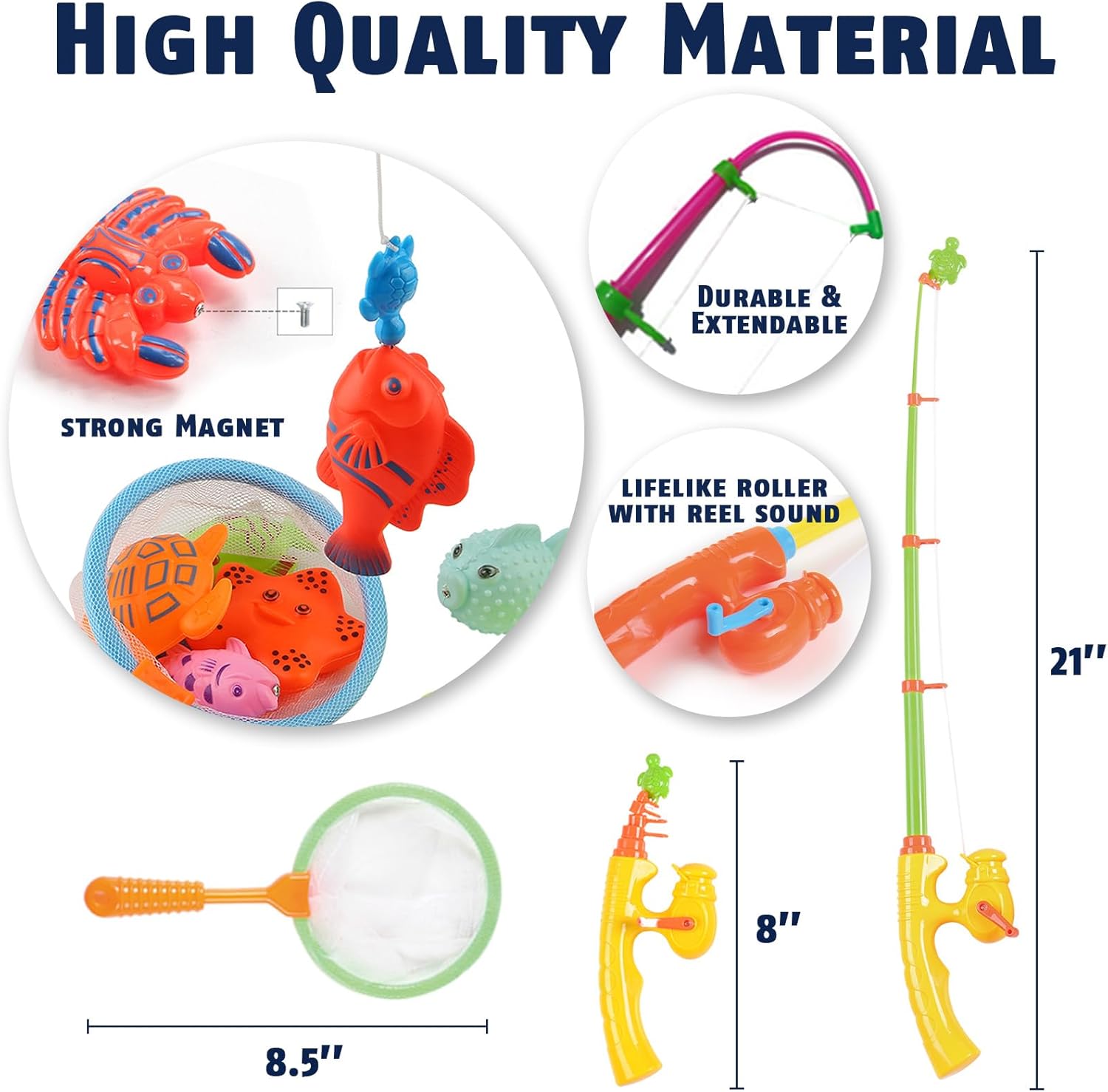 CozyBomB™ Kids Fishing Bath Toys Game | Magnetic Floating Toy Magnet Pole Rod Net, Plastic Floating
