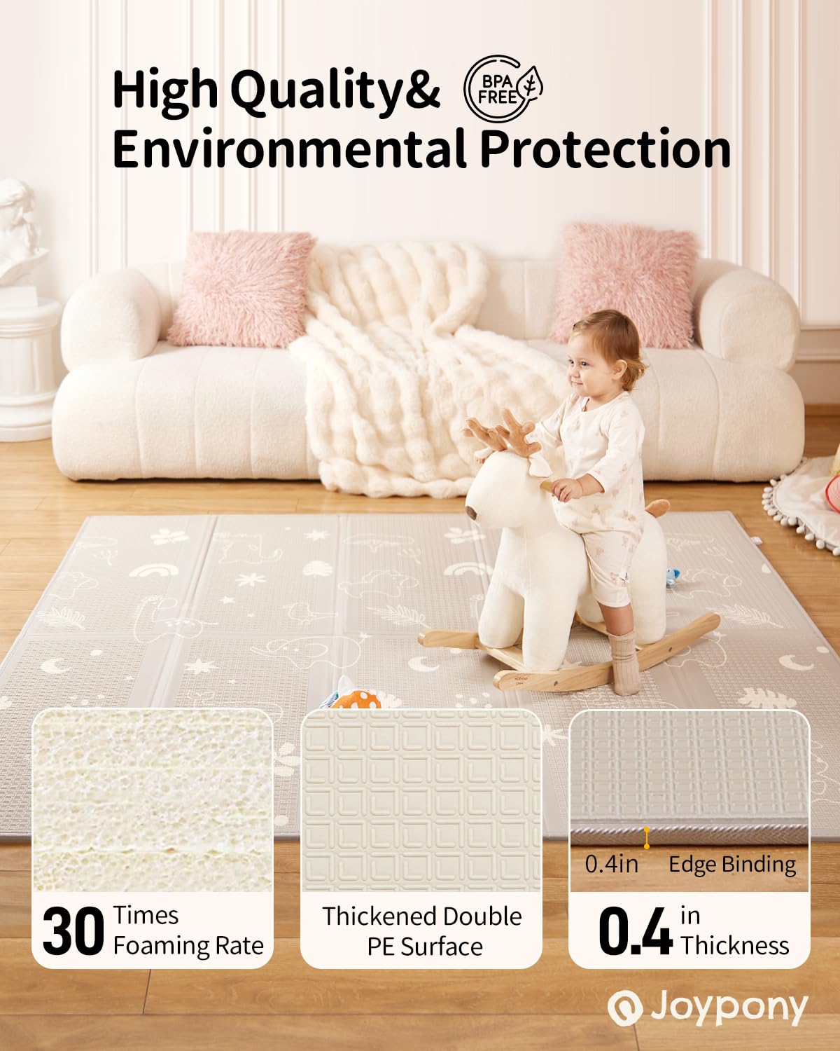 Baby Play Mat, 47 x 47 Inch Foldable Play Mats for Babies and Toddlers, Waterproof & Anti-Slip Portable Baby Floor Mat for Baby Playpen, Baby Mat for Floor with Travel Bag