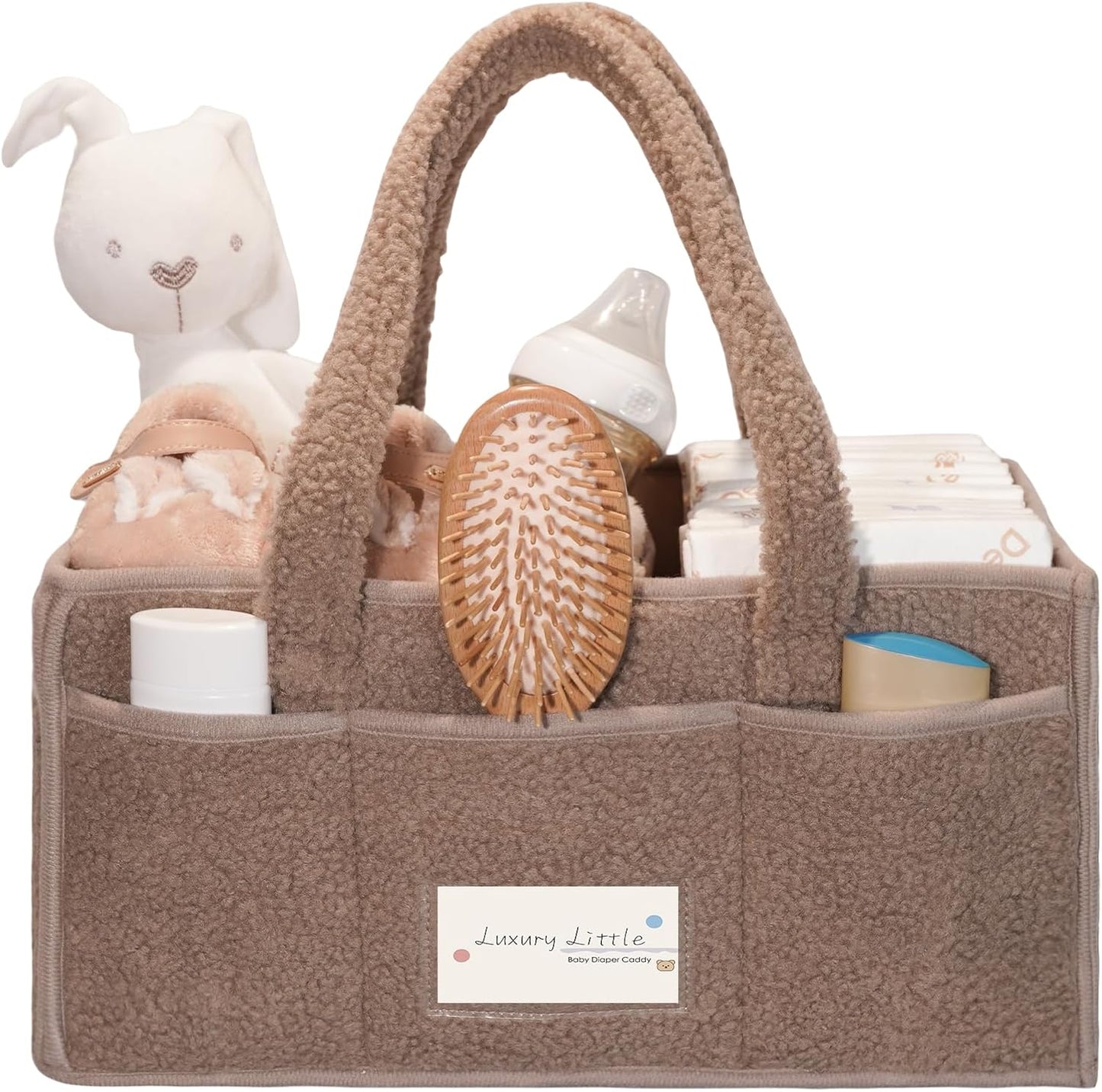 luxury little Diaper Caddy Organizer, Large Cotton Rope Nursery Baby Basket, Changing Table Organizer for Baby Diaper Storage, Portable Car Organizer with Removable Divider (Light Brown)