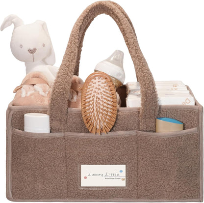 luxury little Diaper Caddy Organizer, Large Cotton Rope Nursery Baby Basket, Changing Table Organizer for Baby Diaper Storage, Portable Car Organizer with Removable Divider (Light Brown)