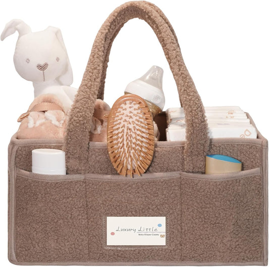 luxury little Diaper Caddy Organizer, Large Cotton Rope Nursery Baby Basket, Changing Table Organizer for Baby Diaper Storage, Portable Car Organizer with Removable Divider (Light Brown)