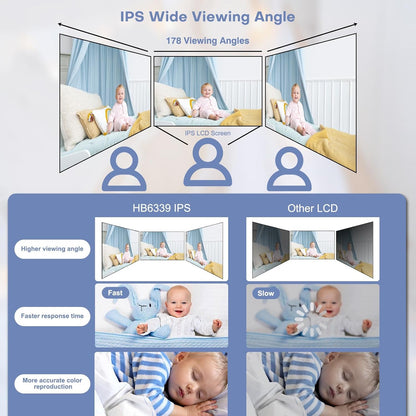 HelloBaby 3.2'' Baby Monitor 3 Cameras, Video Audio Baby Monitor No WiFi, Remote Pan-Tilt-Zoom, ECO, Night Vision, 2-Way Talk, 1000ft Range, 8 Lullabies and Temperature, Gifts for Parents and Babies