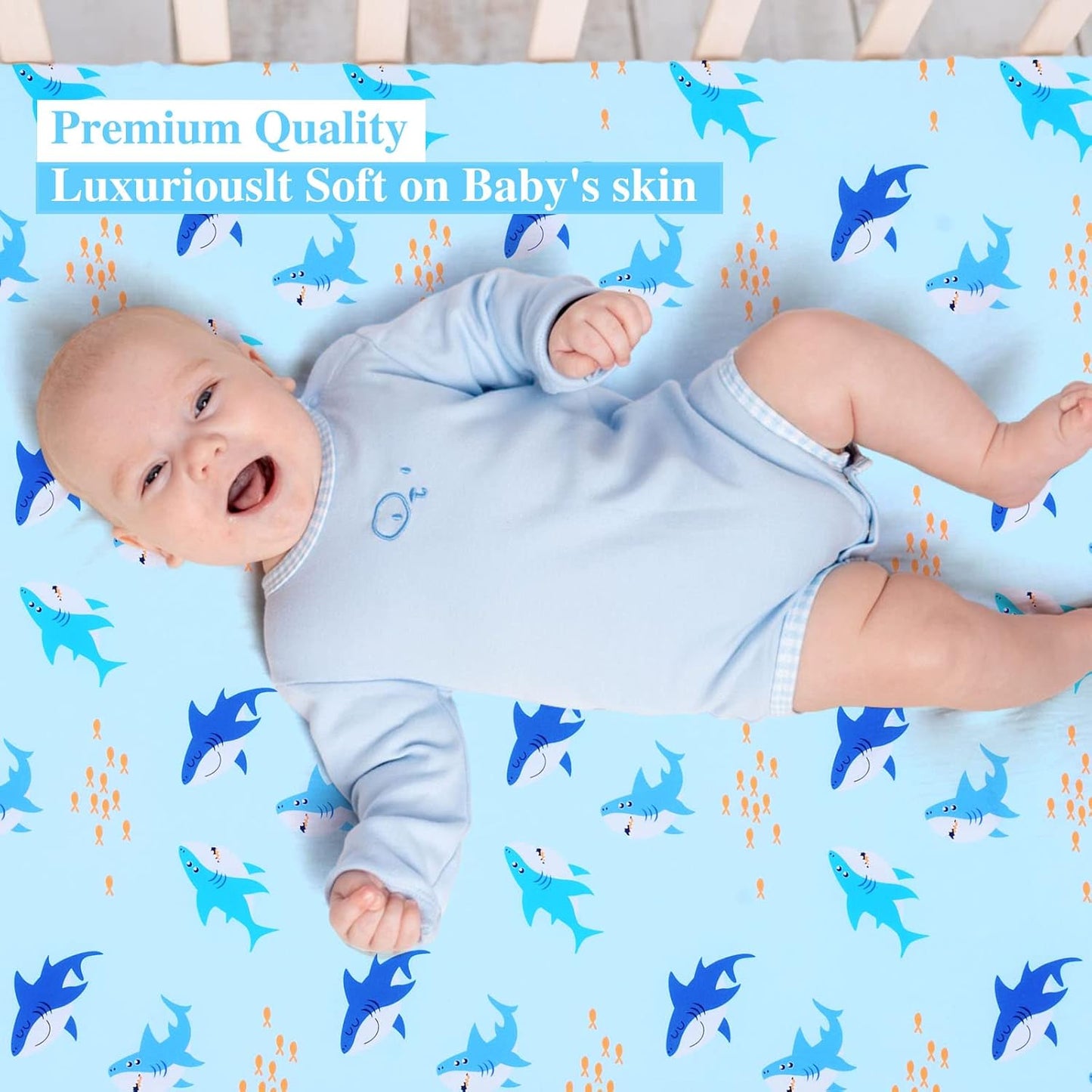 UOMNY Crib Sheet for Baby Boys Shark Fitted Crib Sheets for Standard Crib and Toddler Mattresses