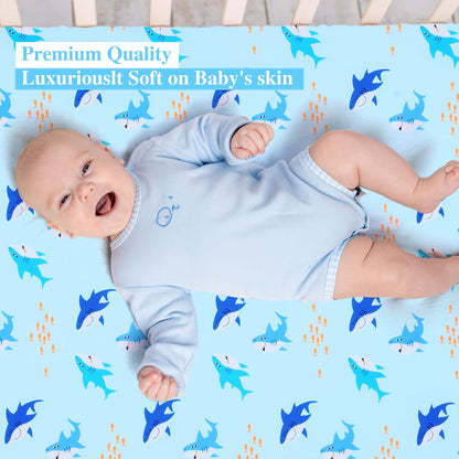 UOMNY Crib Sheet for Baby Boys Shark Fitted Crib Sheets for Standard Crib and Toddler Mattresses