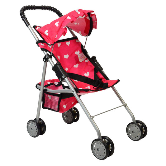 The New York Doll Collection My First Doll Stroller with Basket & Heart Design Foldable Doll