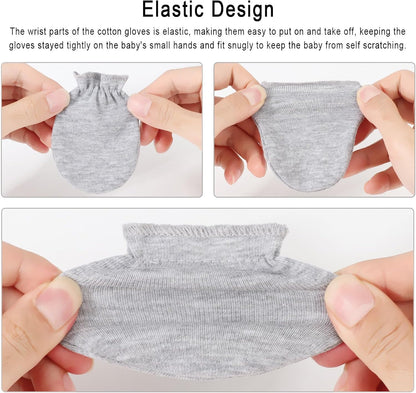 Newborn Baby Mittens No Scratch Cotton Elastic Wrist Gloves Infant Toddler Mittens for Baby Boy Girl 0-6 Months
