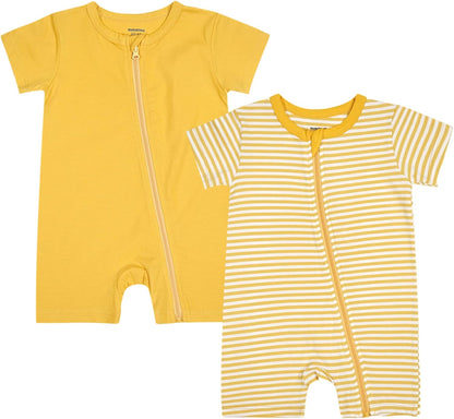 Teach Leanbh Baby Boys or Girls 2 Pack Pajamas Cotton Short Sleeve Zipper Romper Jumpsuits Sleep and Play 3-24 Months …
