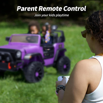 2 Seater Ride on Car Truck, 12V Kids Electric Ride on Toy for Big Kids Age 3-8 w/Remote Control- Purple