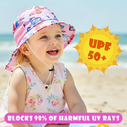 Toddler Baby Sun Hat Kids Summer UPF 50+ for Boys Girls Adjustable Beach Hats with Bucket Wide Brim Age 1-7 Years