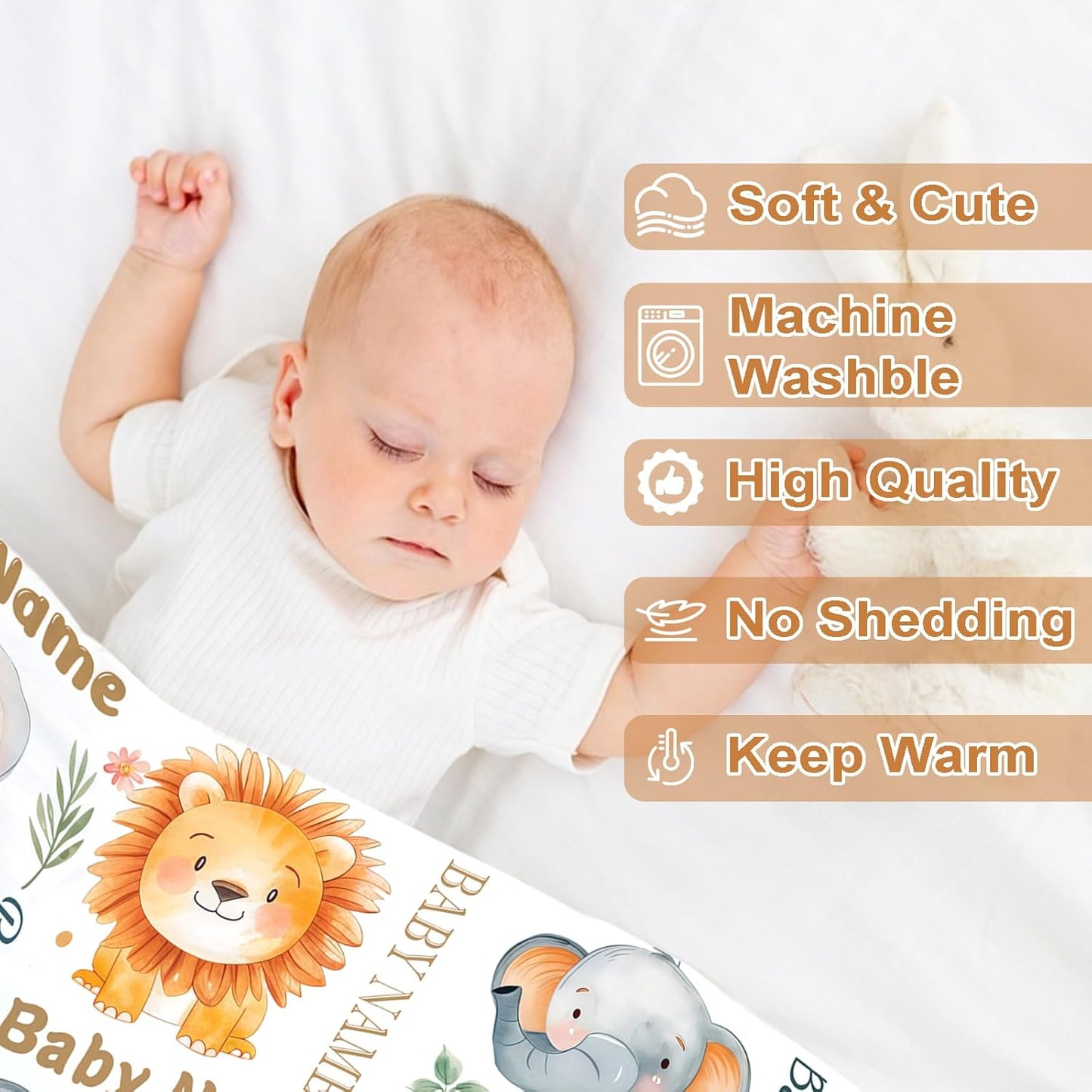 Ship Next Day, Personalized Baby Blanket – Printed in USA, Custom Baby Blanket for Boys & Girls