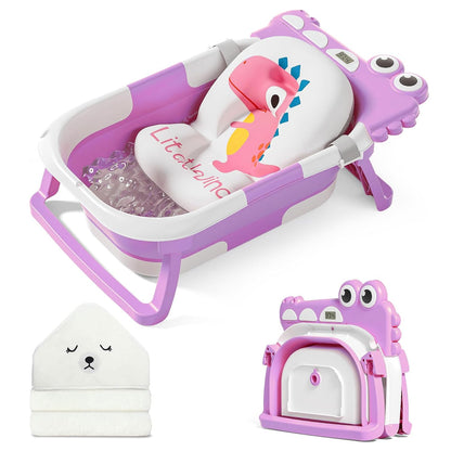MoreFeel Collapsible Baby Bathtub for Newborn with Thermometer & 1 Hooded Towel & 1 Soft Floating