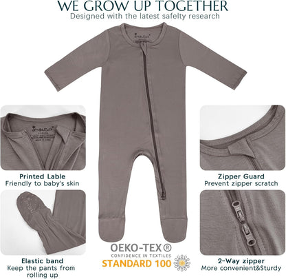 Jimonda Bamboo Baby Pajamas,Unisex Boys Girls One-Piece Footies,Long Sleeve Sleepers 2-Way Zip closure Romper