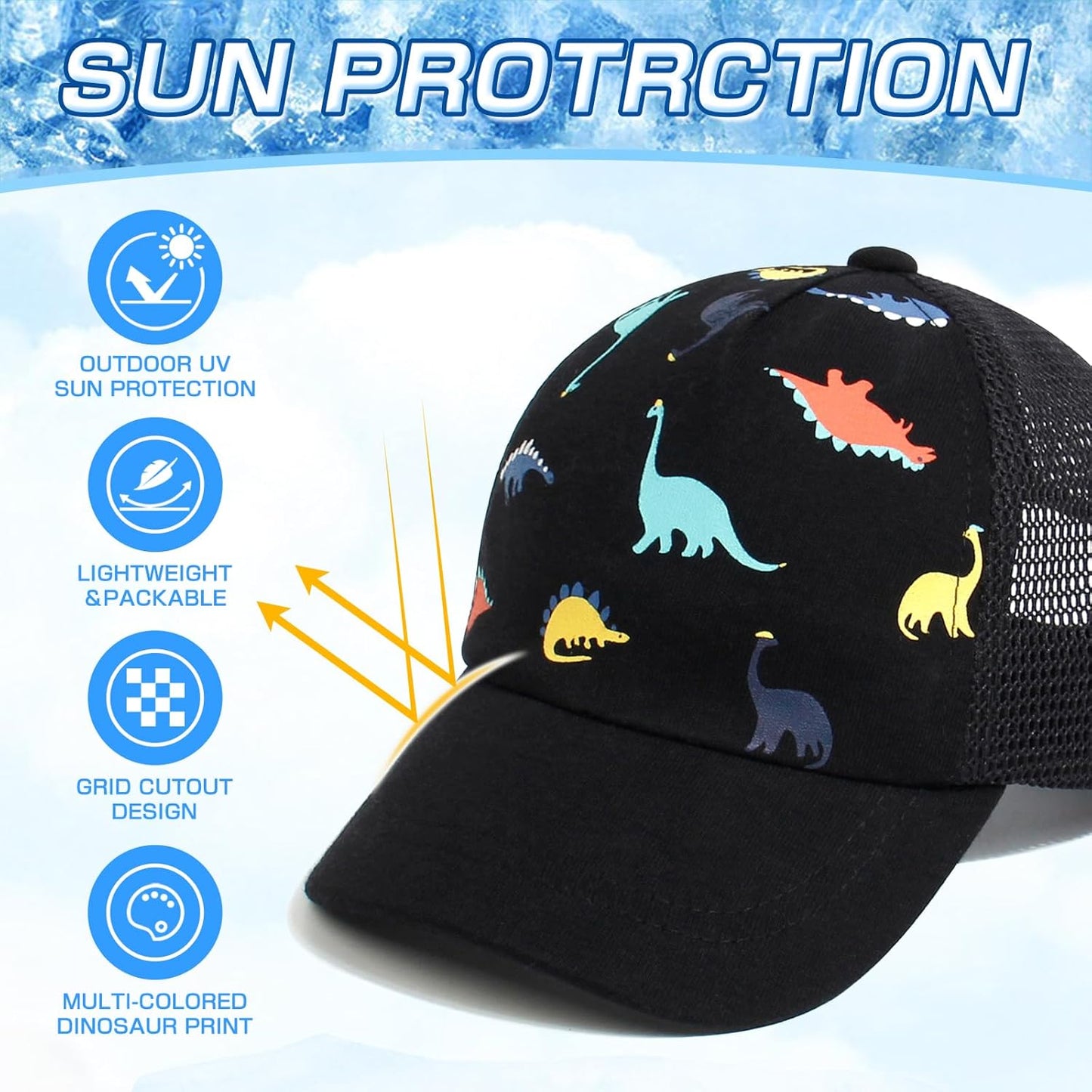Duoyeree Toddler Baseball Cap Baby Cap Sun hat Print Dinosaur Pattern and Solid Color hat Kids boy Girl Age 0-8t
