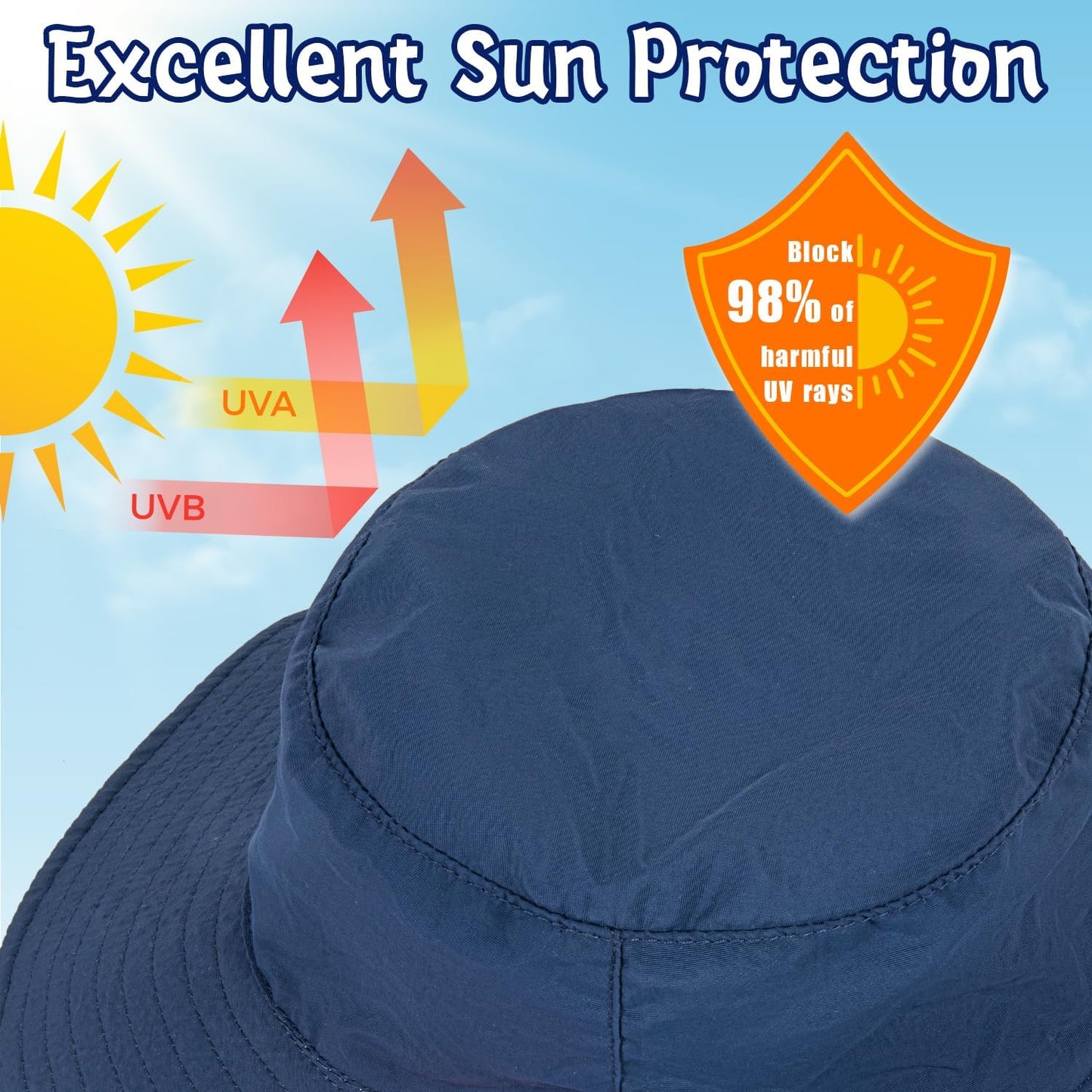 Baby Sun Hat Kids Summer UPF 50+ Toddler Bucket Hat Wide Brim Adjustable Beach Hats for Boys Girls Age 0-6 Years