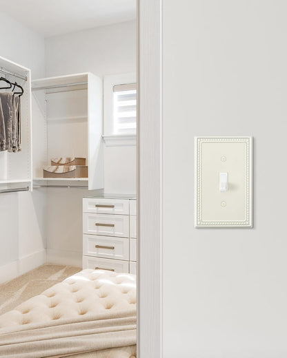 4-Pack Single Toggle Light Switch Cover Plate, Pearls Decorative Switch Plate Covers, Light Almond 1 Gang Metal Wall Plate, Corrosion Resistant