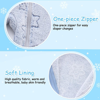 Fairy Baby Newborn Baby Bear Onesie Thin Fleece Footie Romper Snowsuit Hooded Jumpsuit Bodysuit Winter Outwear Boy Girl 0-12M