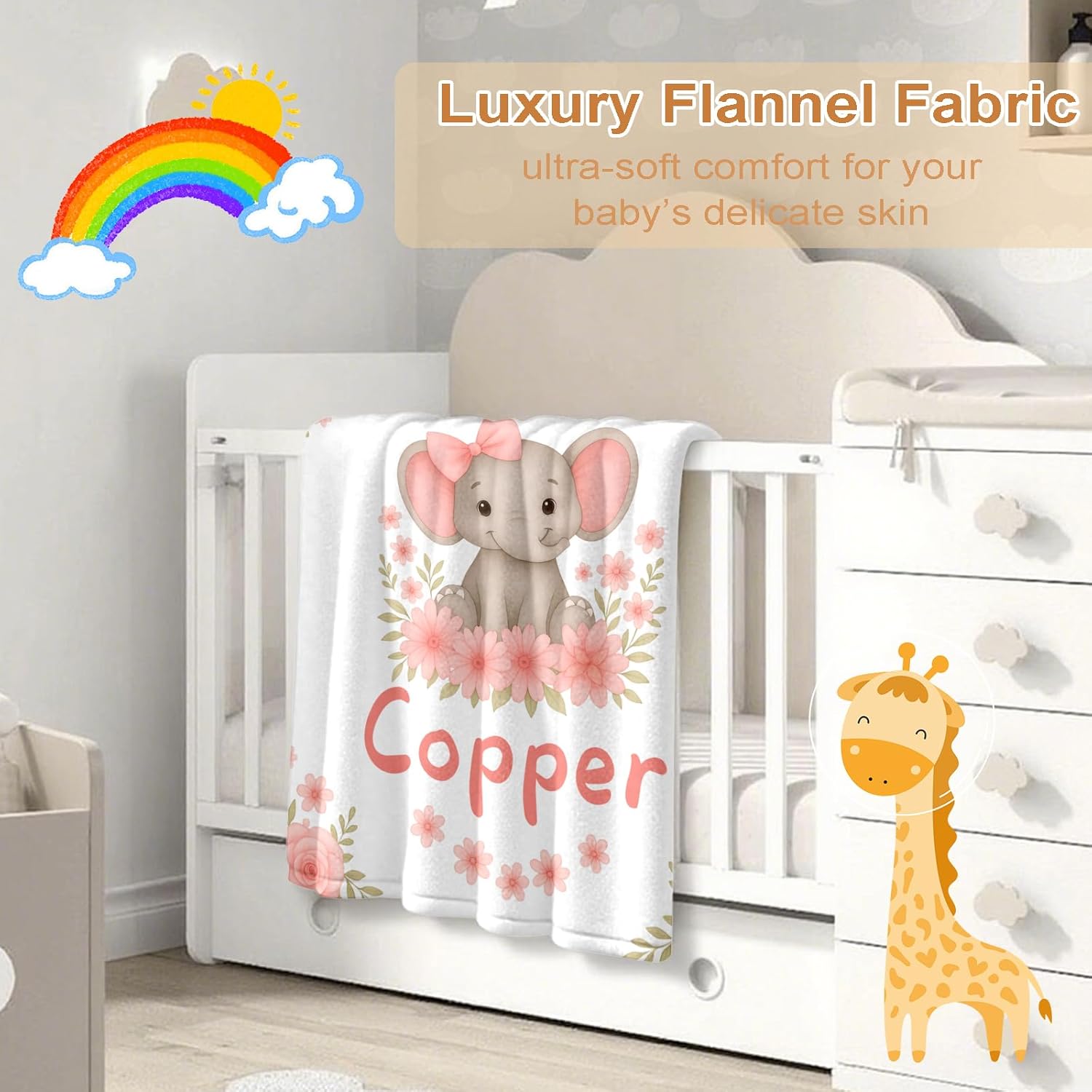 Ship Next Day, Personalized Baby Blanket – Printed in USA, Custom Baby Blanket for Boys & Girls