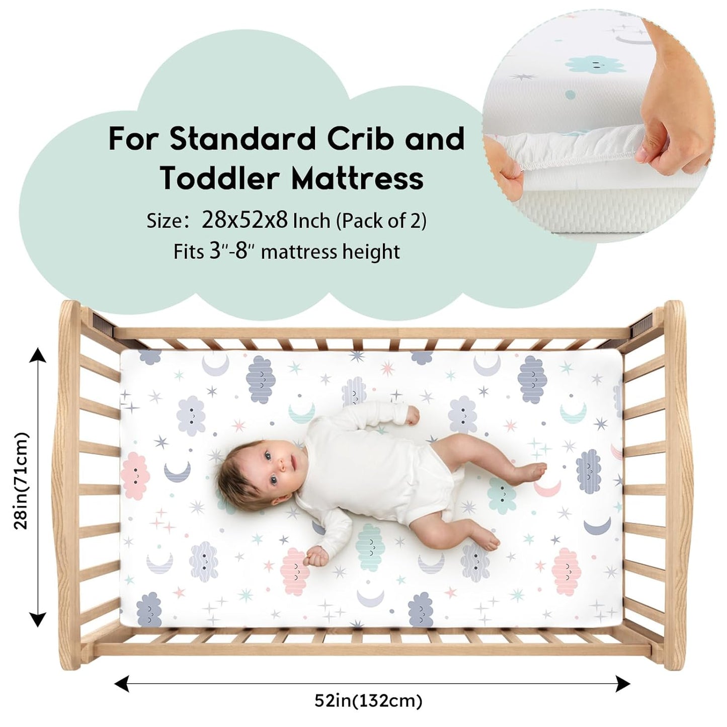 Yoofoss Baby Crib Sheets for Boys Girls, Fitted Crib Sheet 2 Pack for Standard Crib and Toddler